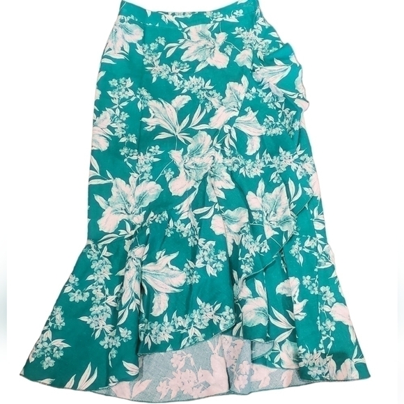 ZARA Linen Blend Beachy Tropical Floral Print Wrap Midi Skirt Sz XS - Picture 4 of 7